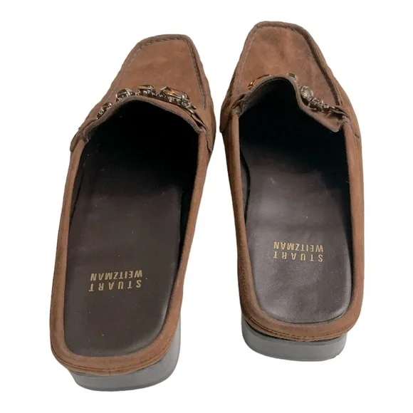 Stuart Weitzman Slip-On Loafers Brown Suede with Gem Embellishment size 8W - Picture 5 of 8